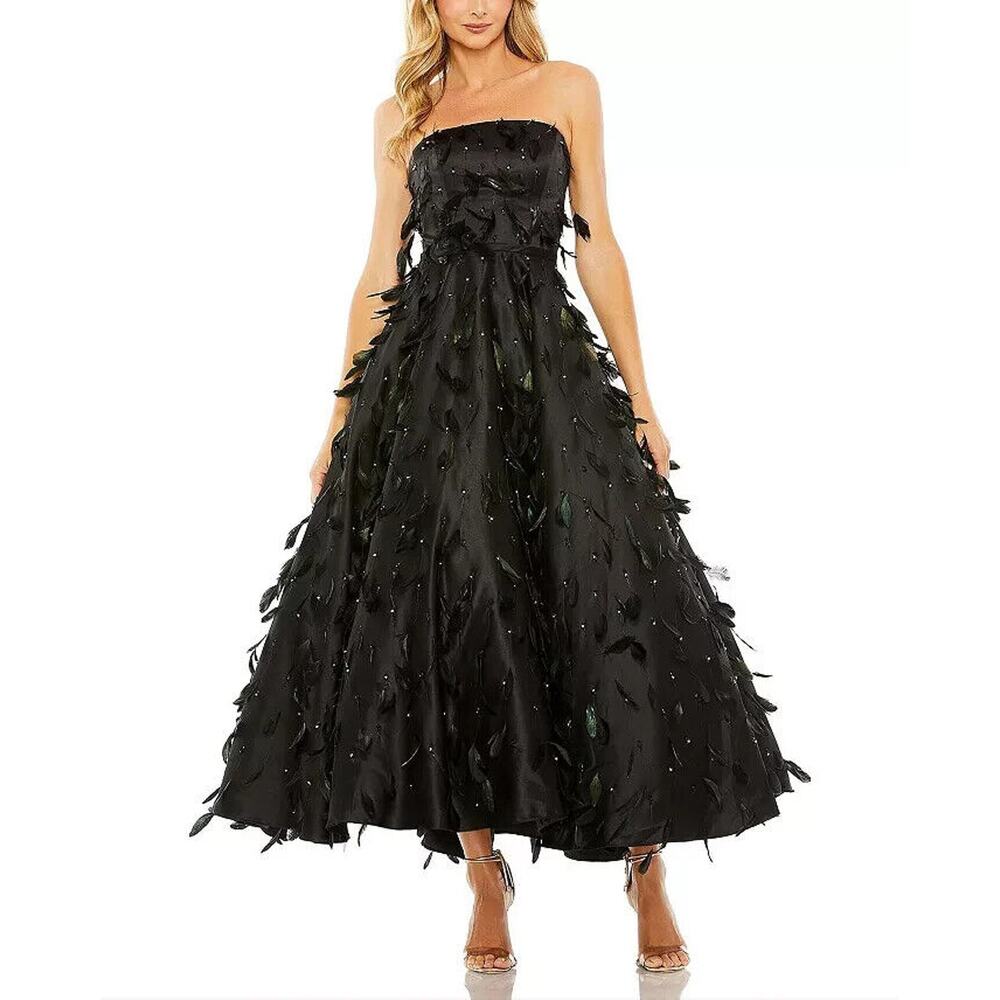 Mac Duggal Strapless Feather Embellished Ball Gown - Size 0